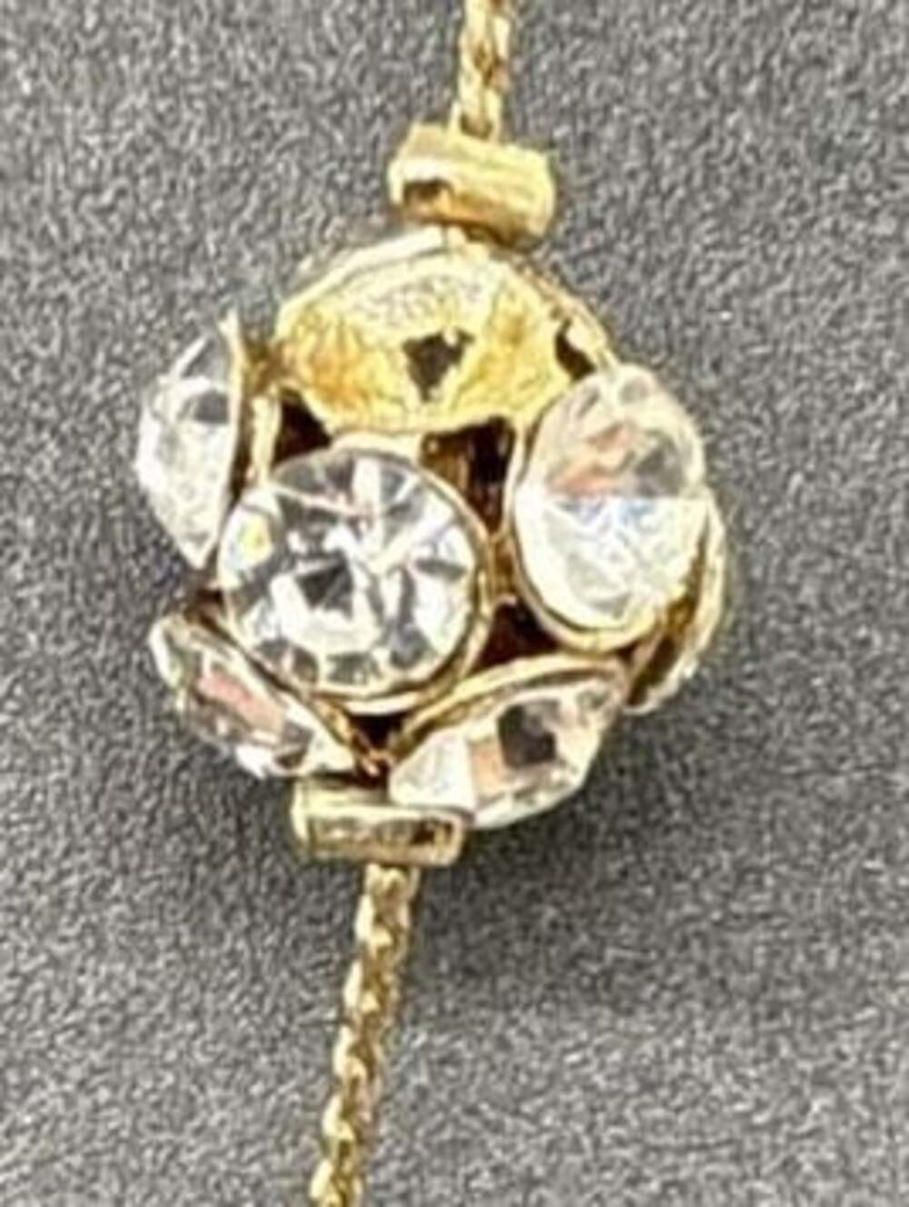 Gold Tone Long Station Necklace Coiled Spring Beehive and Rhinestone Beads Vtg - Picture 3 of 13